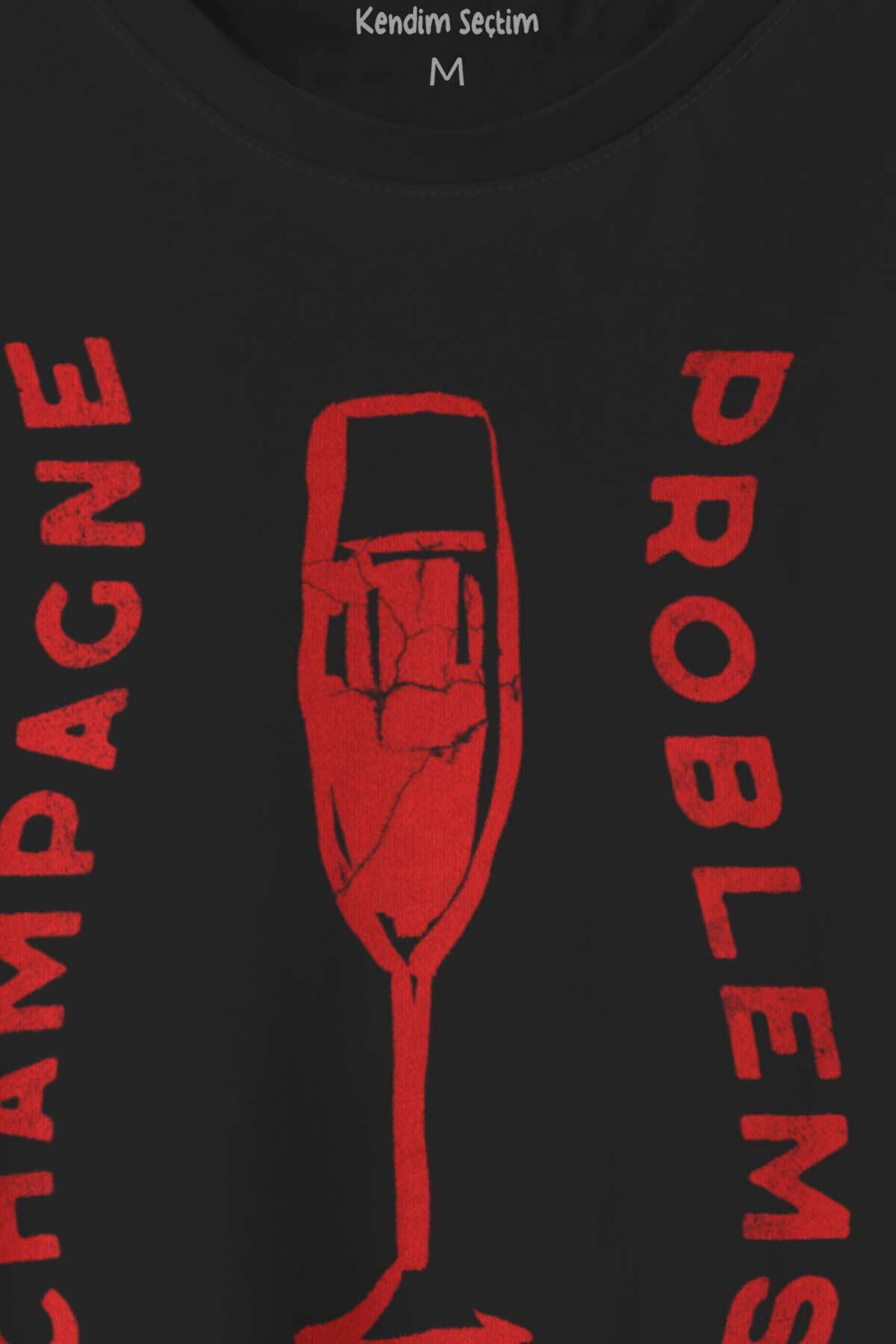 Champagne Problems Taylor Swift Evermore Baskılı Siyah Unisex Tişört (1)