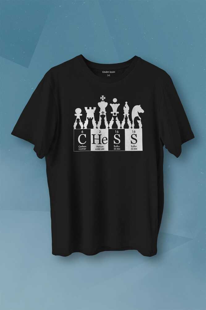 Chess Periodic Satranç Periyodik Fischer Baskılı Siyah Tişört Unisex