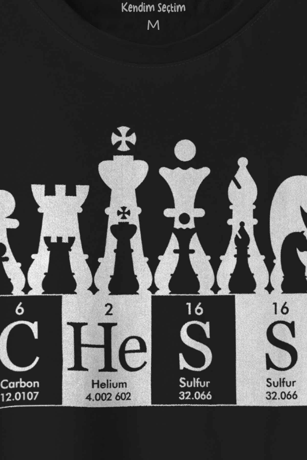 Chess Periodic Satranç Periyodik Fischer Baskılı Siyah Tişört Unisex (1)