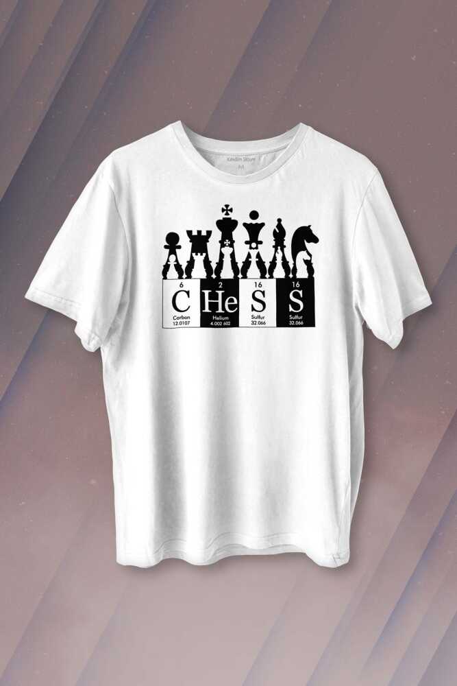 Chess Periodic Satranç Periyodik Fischer Baskılı Beyaz Tişört Unisex