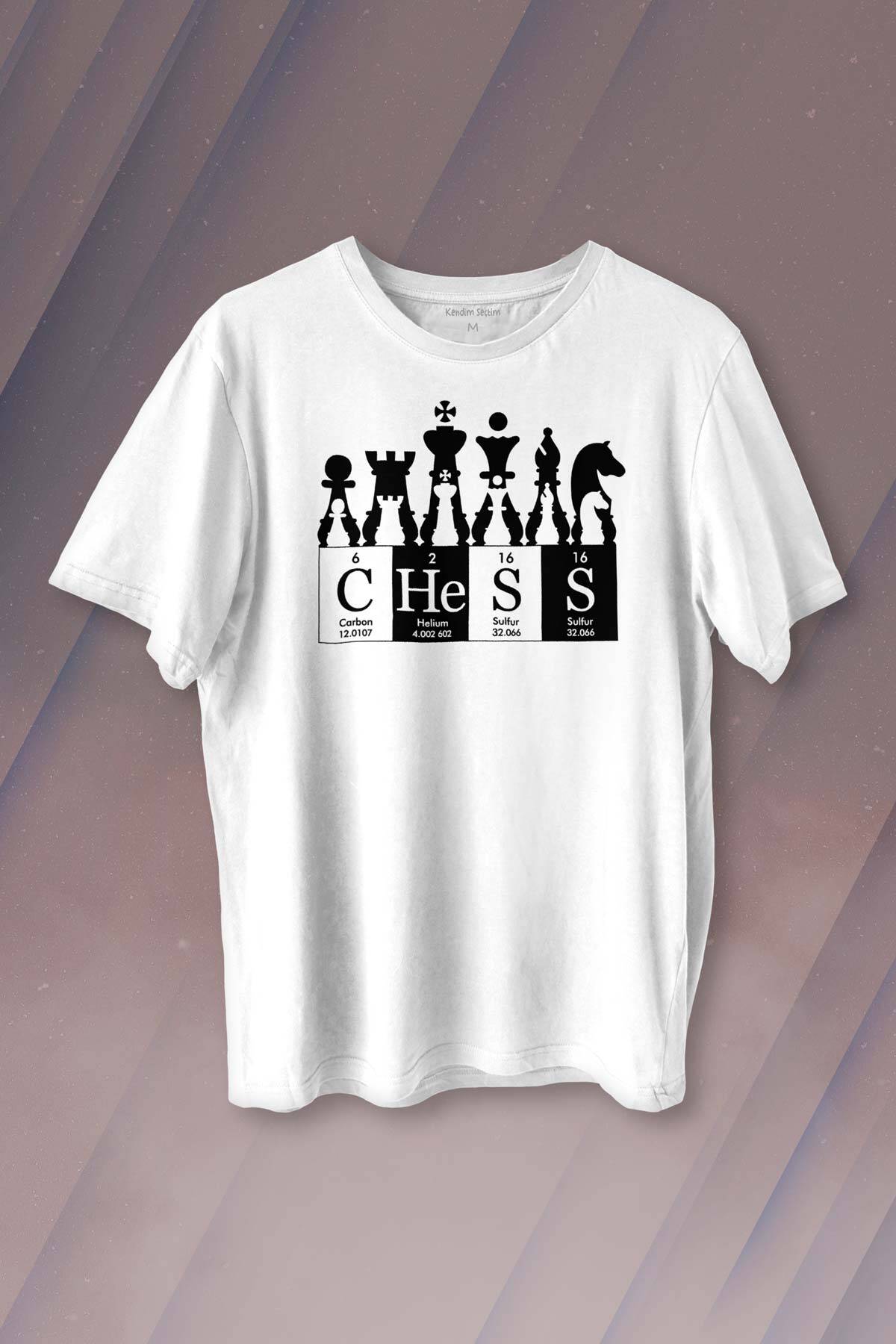 Chess Periodic Satranç Periyodik Fischer Baskılı Beyaz Tişört Unisex - 1
