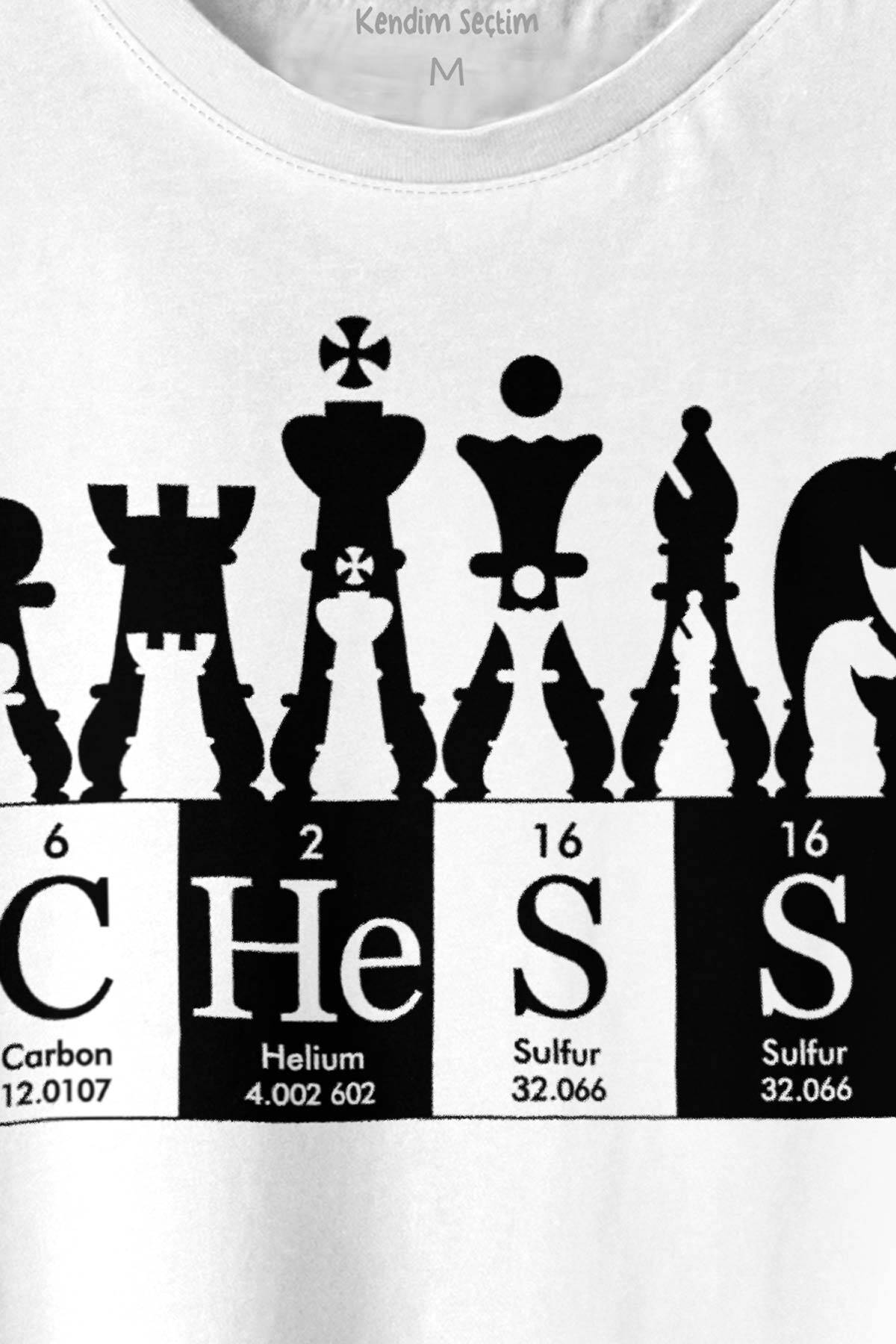 Chess Periodic Satranç Periyodik Fischer Baskılı Beyaz Tişört Unisex - 2