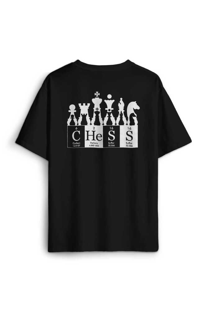 Chess Periodic Satranç Periyodik Fischer Sırt Ön Baskılı Oversize Tişört Unisex