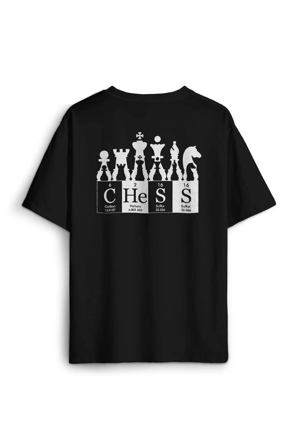 Chess Periodic Satranç Periyodik Fischer Sırt Ön Baskılı Oversize Tişört Unisex
