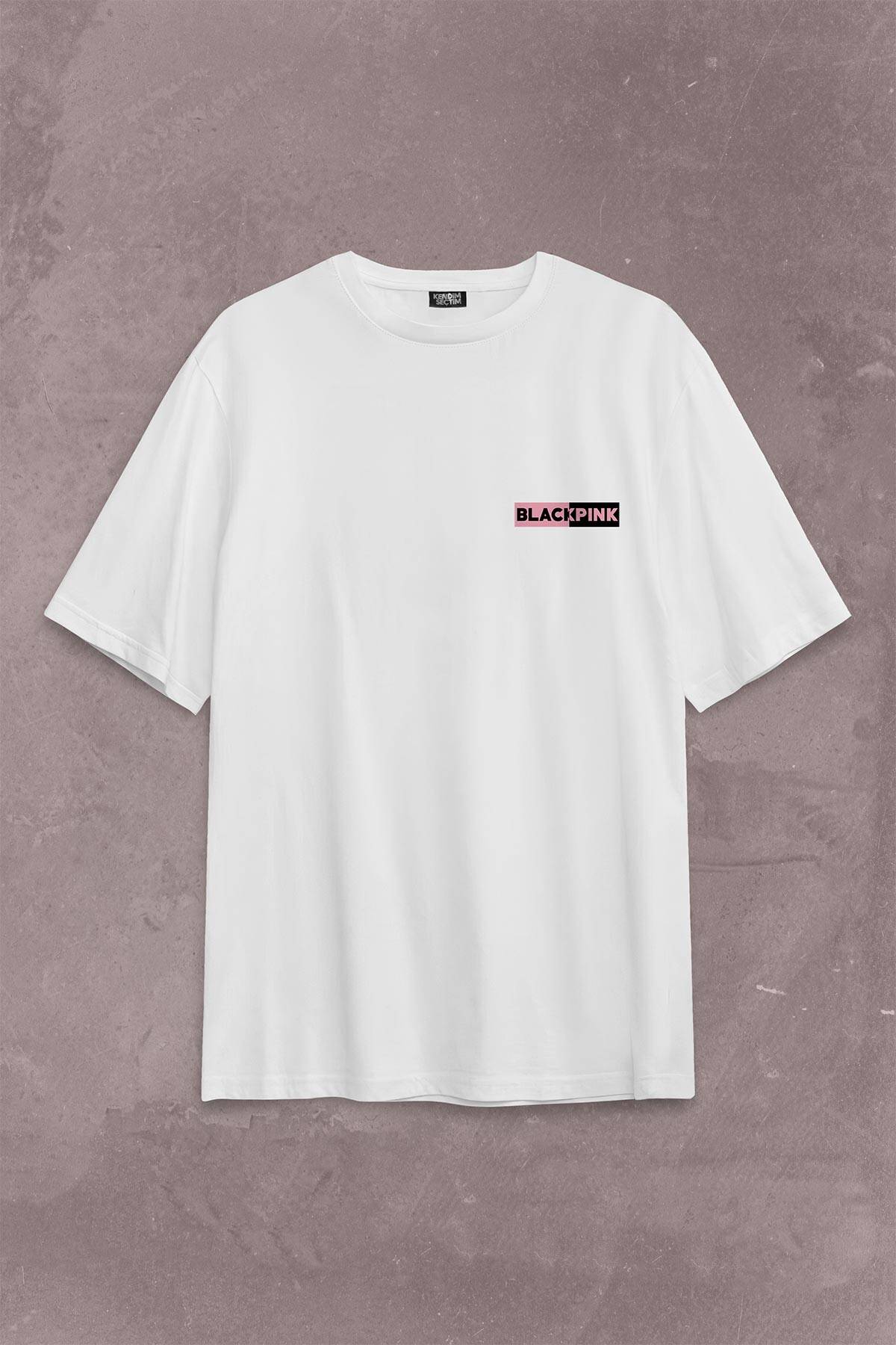 Chibi BlackPink Müzik Güney Kore Sırt Ön Baskılı Beyaz Oversize Tişört Unisex (1)