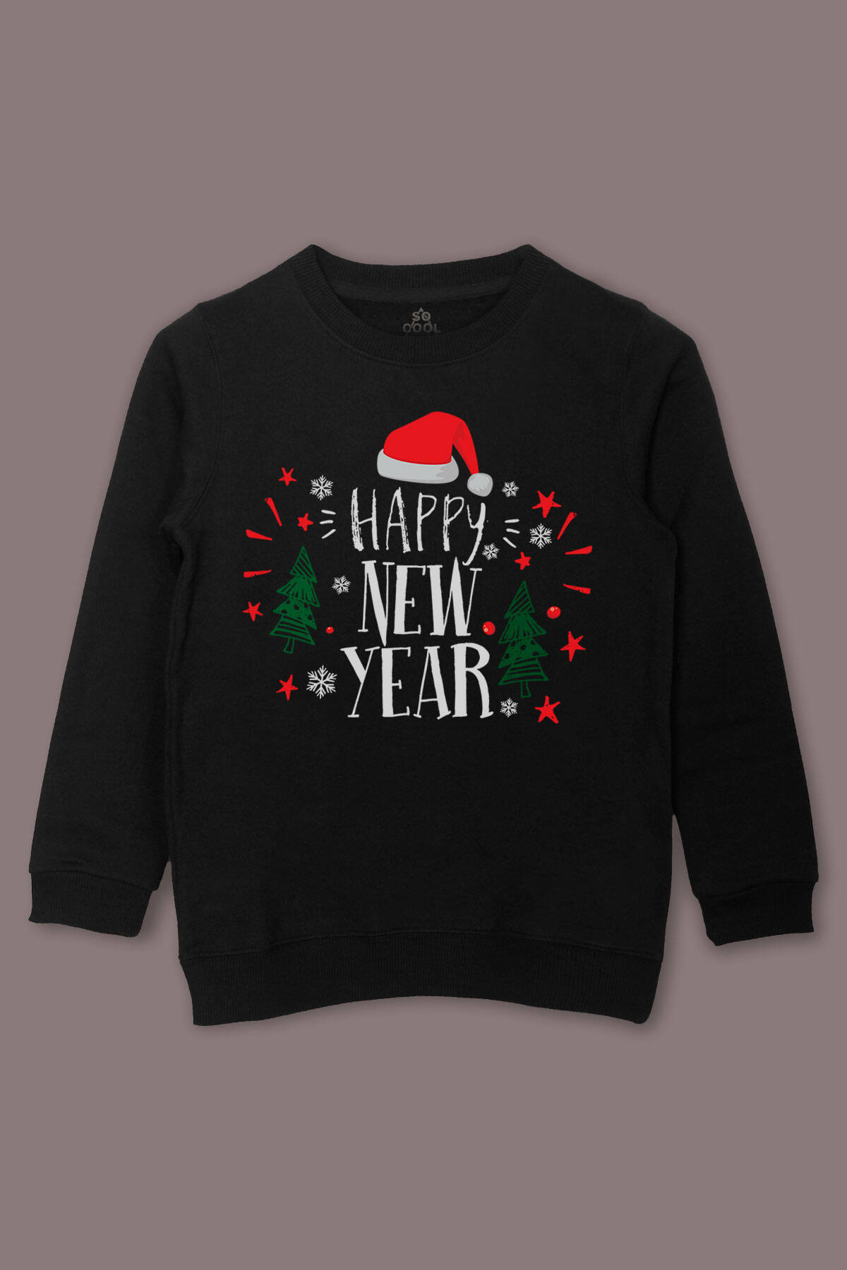 Çocuk Sweatshirt Happy New Year Yeni Yıl Hediye Noel Yılbaşı Baskılı Sweat - 1