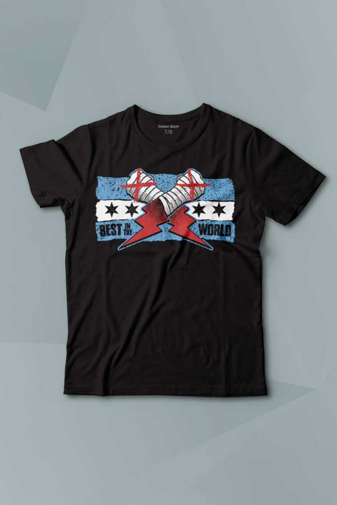 Çocuk T-shirt Eldiven Blue Flag CM Punk Mavi Bayrak Fitness Spor Baskılı Siyah Tişört - 1