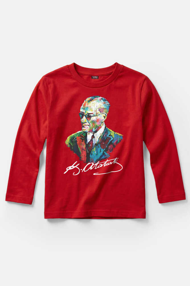 Çocuk Uzun Kollu Tişört Karizma Gözlüklü Gazi Mustafa Kemal Atatürk Portresi 23 Nisan 19 Mayıs