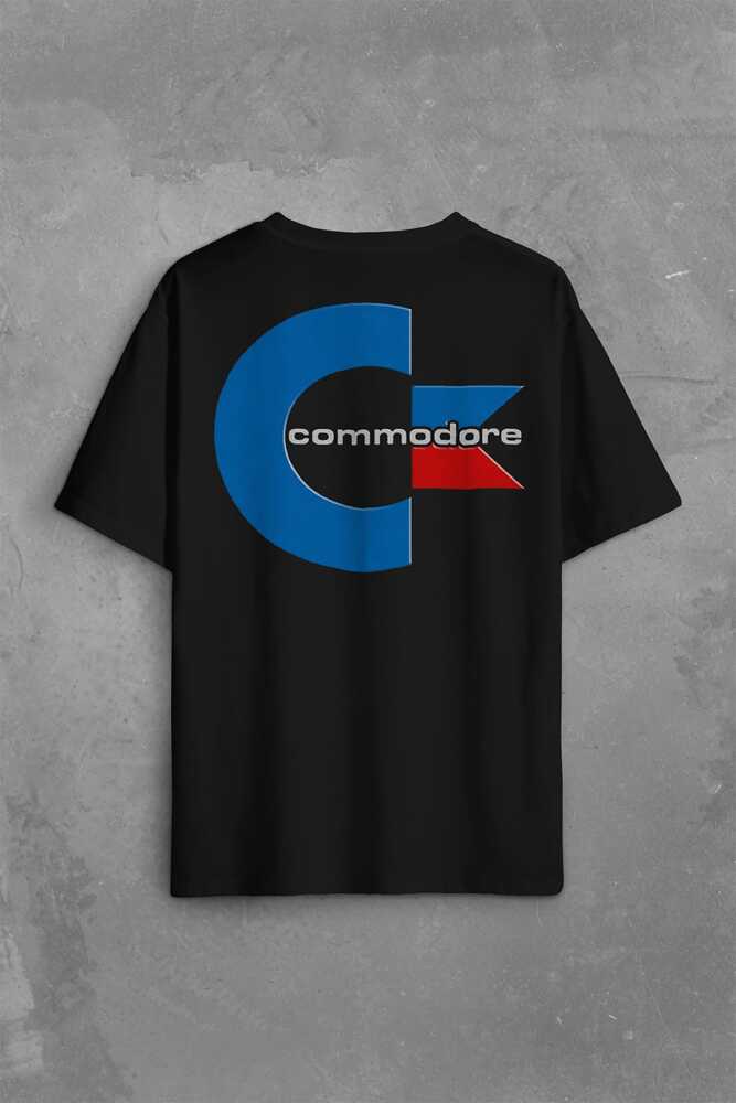 Commodore 64 C64 Logo Antika Bilgisayar Sırt Ön Baskılı Siyah Oversize Tişört Unisex (1)