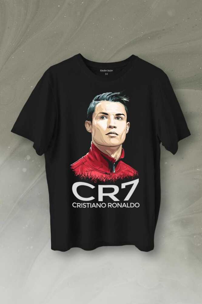 Cr7 Cristiano Ronaldo Manchester United Baskılı Siyah Tişört Unisex