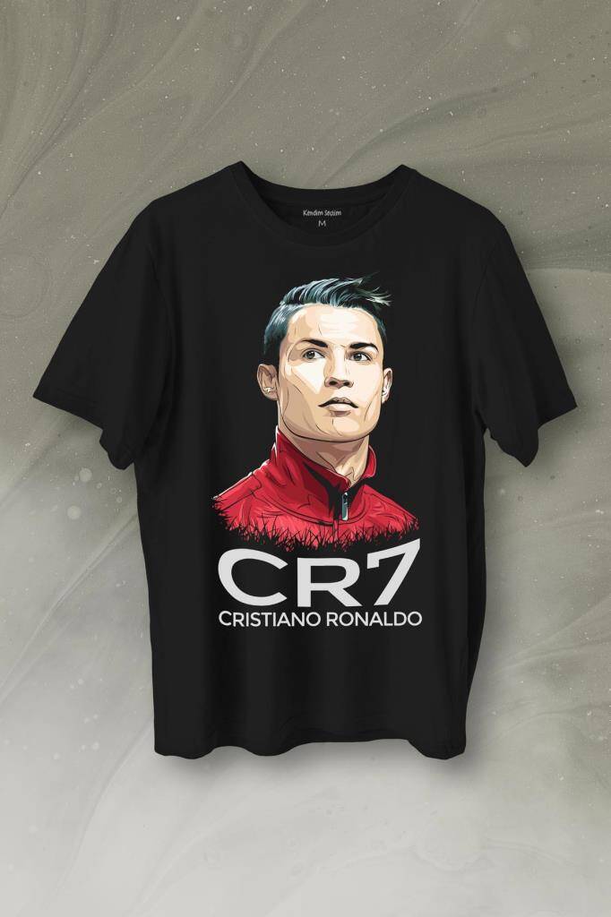 Cr7 Cristiano Ronaldo Manchester United Baskılı Siyah Tişört Unisex