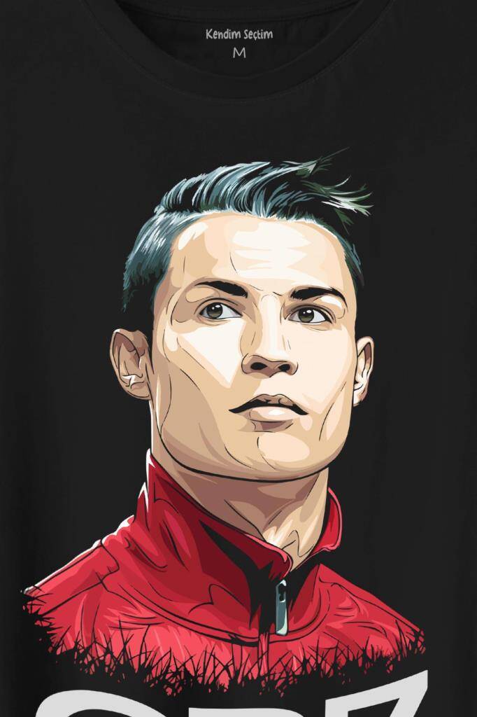 Cr7 Cristiano Ronaldo Manchester United Baskılı Siyah Tişört Unisex (1)