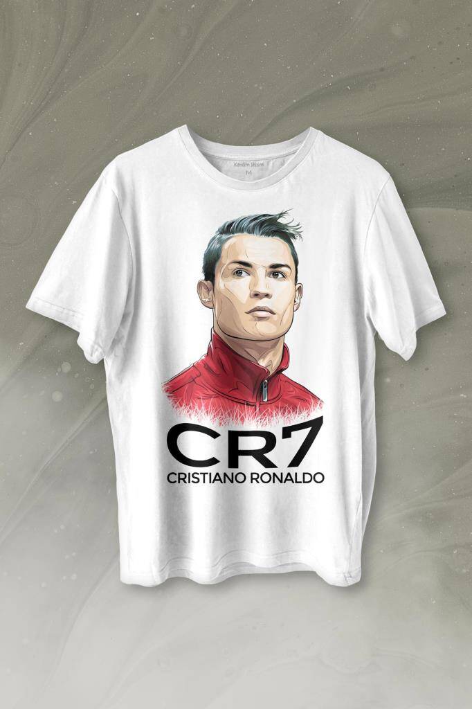 Cr7 Cristiano Ronaldo Manchester United Baskılı Beyaz Tişört Unisex