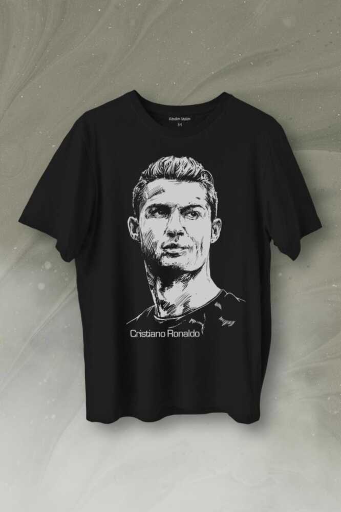 Cr7 Cristiano Ronaldo Siluet Manchester United Baskılı Siyah Tişört Unisex