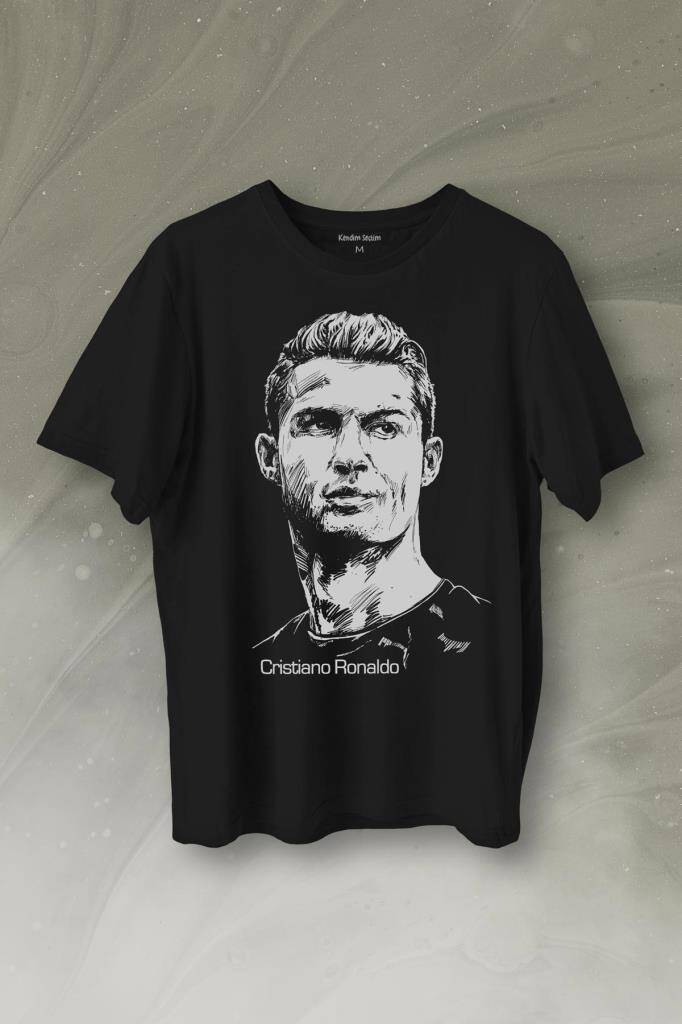 Cr7 Cristiano Ronaldo Siluet Manchester United Baskılı Siyah Tişört Unisex