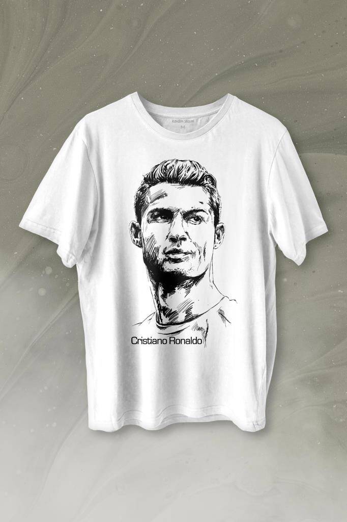 Cr7 Cristiano Ronaldo Siluet Manchester United Baskılı Beyaz Tişört Unisex