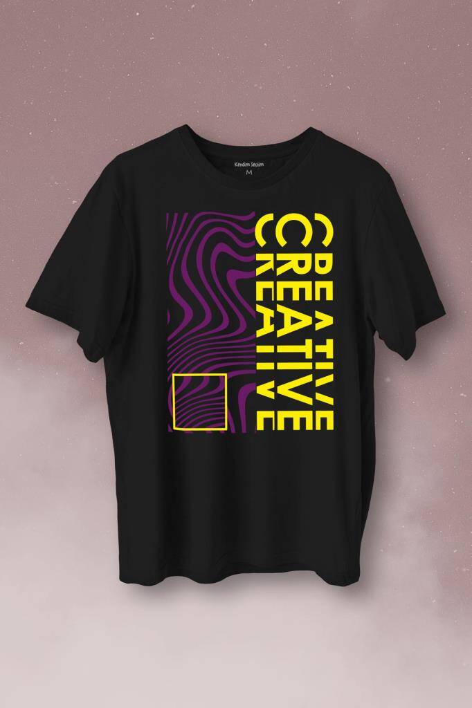 Creative Minimal Color Baskılı Siyah Tişört Unisex