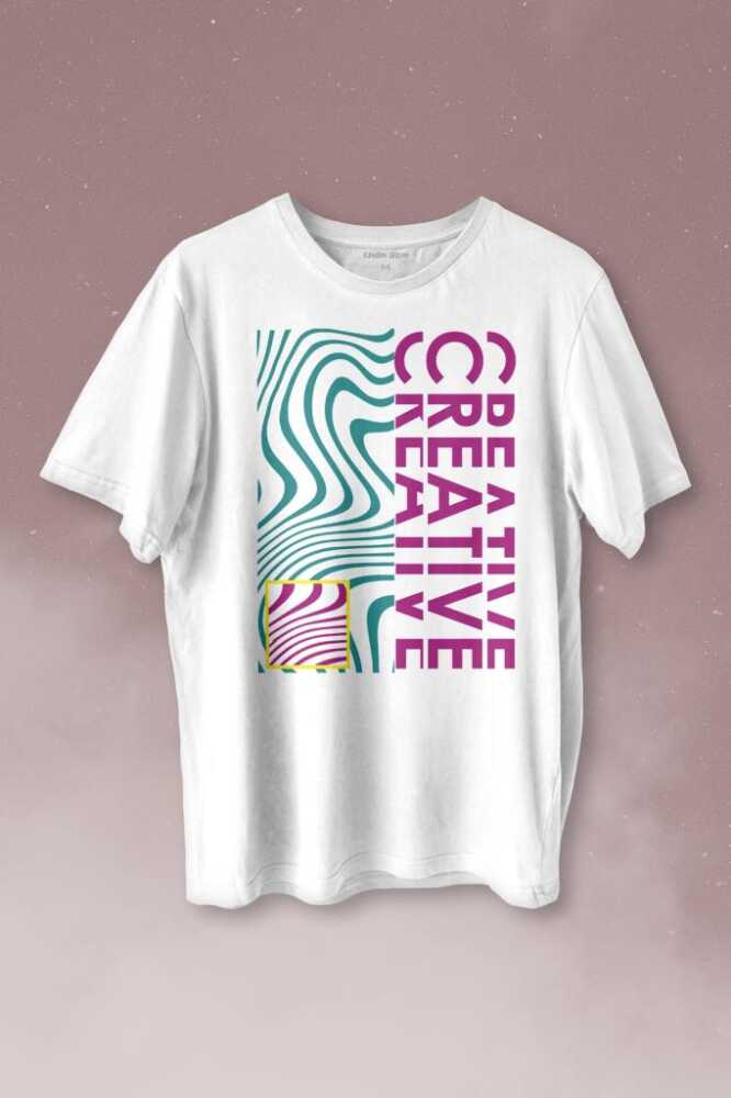 Creative Minimal Color Baskılı Beyaz Tişört Unisex