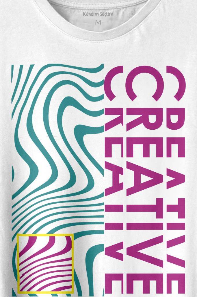 Creative Minimal Color Baskılı Beyaz Tişört Unisex (1)