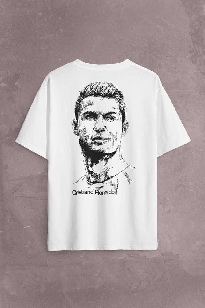 Cristiano Ronaldo Siluet Manchester United Sırt Ön Baskılı Beyaz Oversize Tişört Unisex