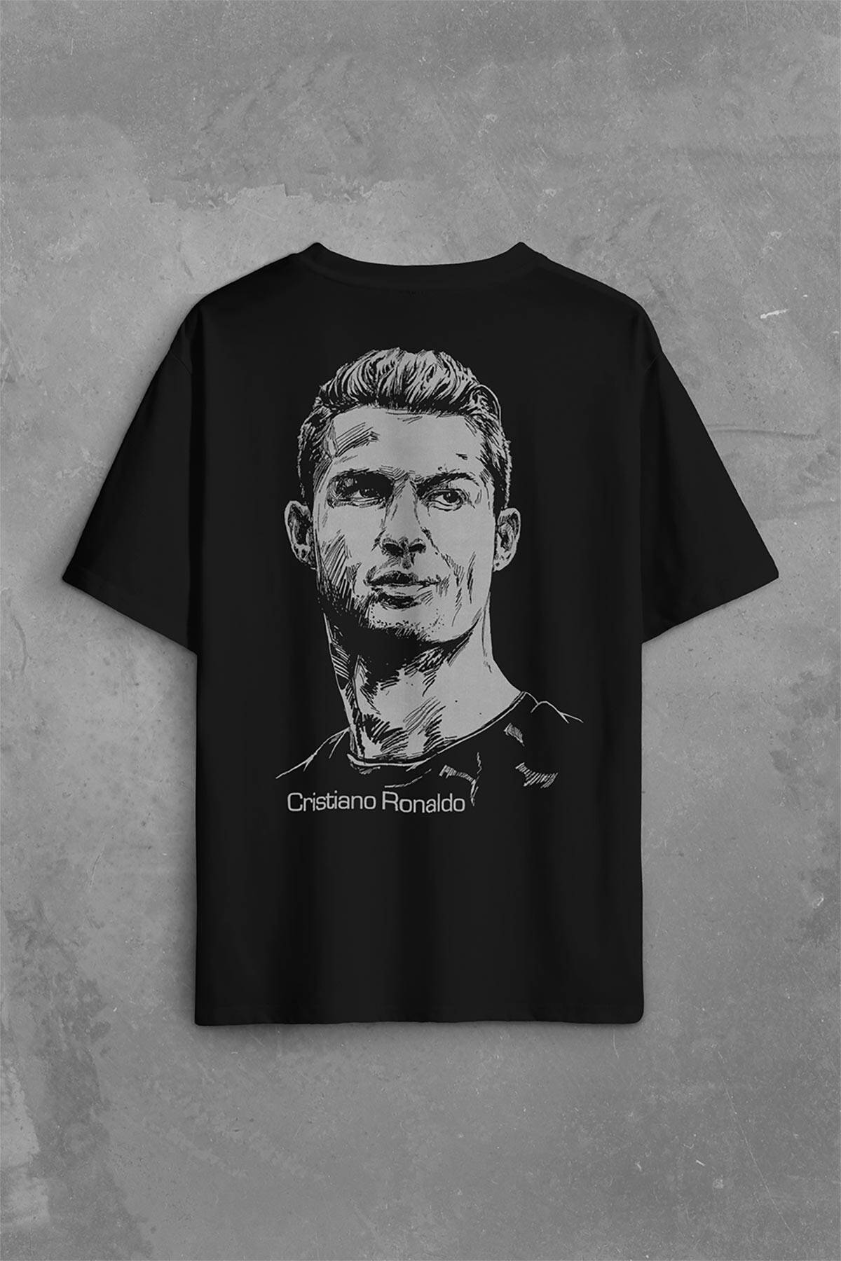 Cristiano Ronaldo Siluet Manchester United Sırt Ön Baskılı Siyah Oversize Tişört Unisex