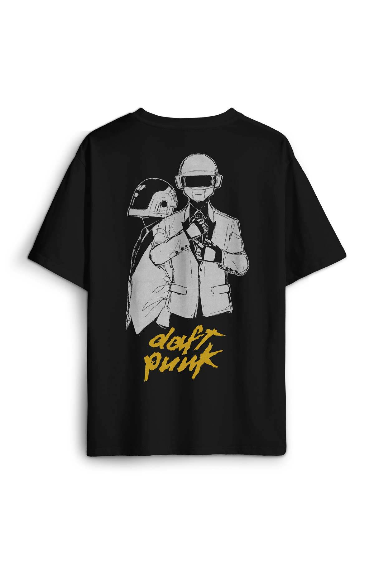 Daft Punk Kask Müzik Get Lucky Music Sırt Ön Baskılı Oversize Tişört Unisex