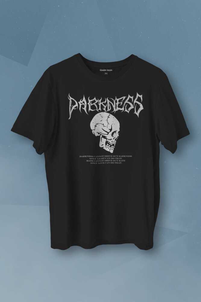 Darkness Skull Luther Gothic Kuru Kafa Gotik Baskılı Siyah Unisex Tişört