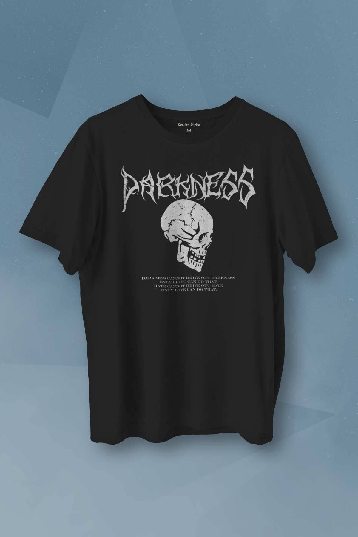 Darkness Skull Luther Gothic Kuru Kafa Gotik Baskılı Siyah Unisex Tişört