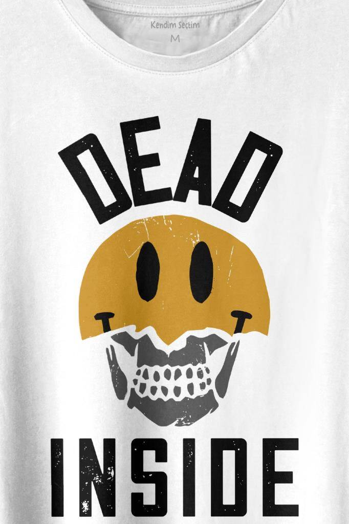 Dead Inside Smiley Skull Smile Gülen Surat Kurukafa Baskılı Tişört Unisex T-shirt (1)