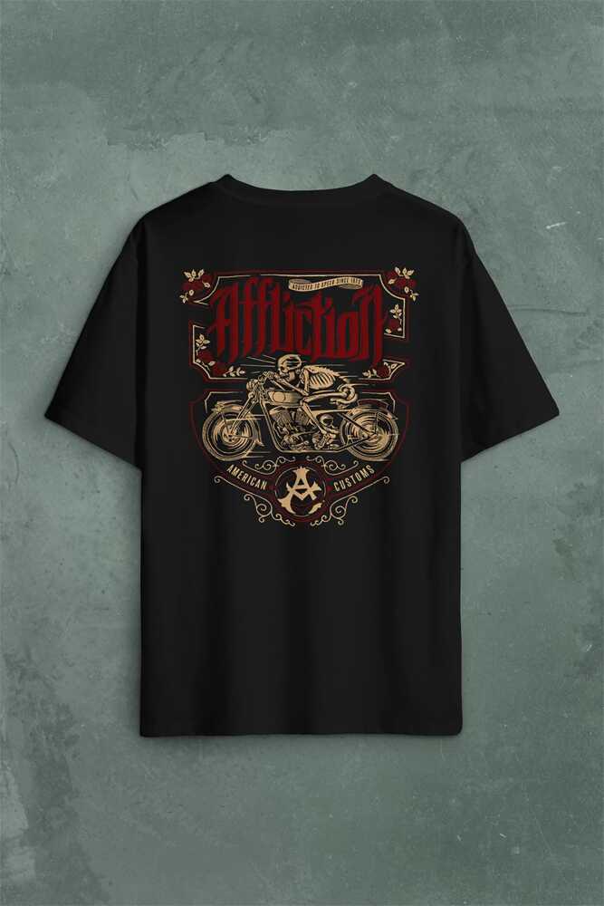 Death Rider Affliction Ölüm Sürücüsü Motosiklet Sırt Ön Baskılı Oversize Tişört Unisex