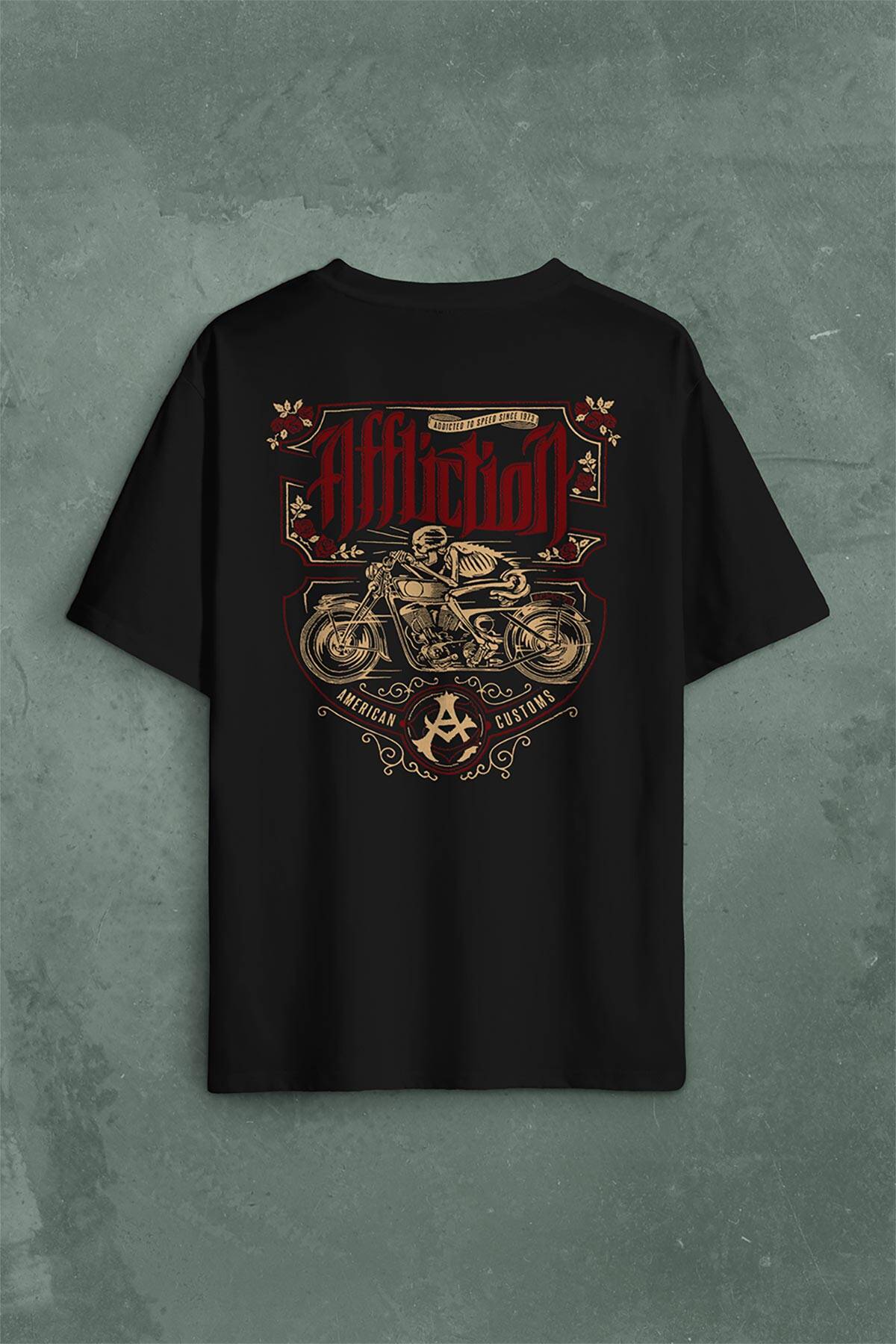 Death Rider Affliction Ölüm Sürücüsü Motosiklet Sırt Ön Baskılı Oversize Tişört Unisex