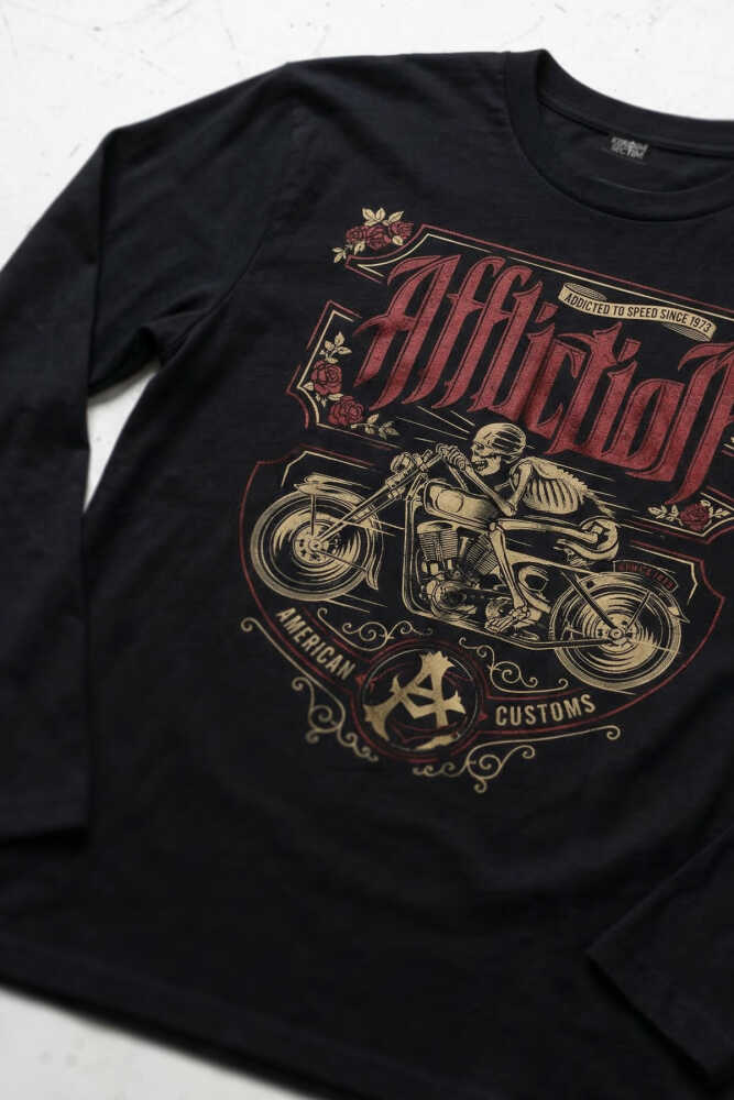 Death Rider Affliction Ölüm Sürücüsü Motosiklet Siyah Uzun Kollu Tişört - 7