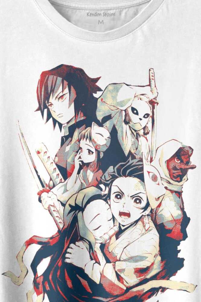 Demon Slayer Anime Dizi Japanese Japonca Kimetsu No Yaiba Baskılı Tişört Unisex T-shirt (1)