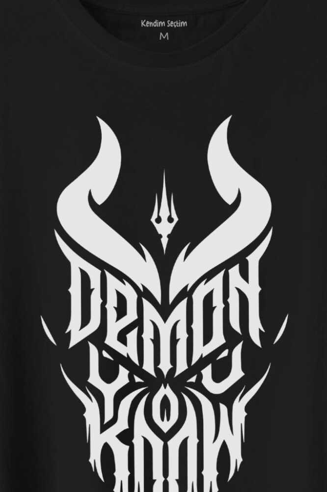 Demon You Know Devil Gothic Grunge Rock Baskılı Siyah Tişört Unisex (1)