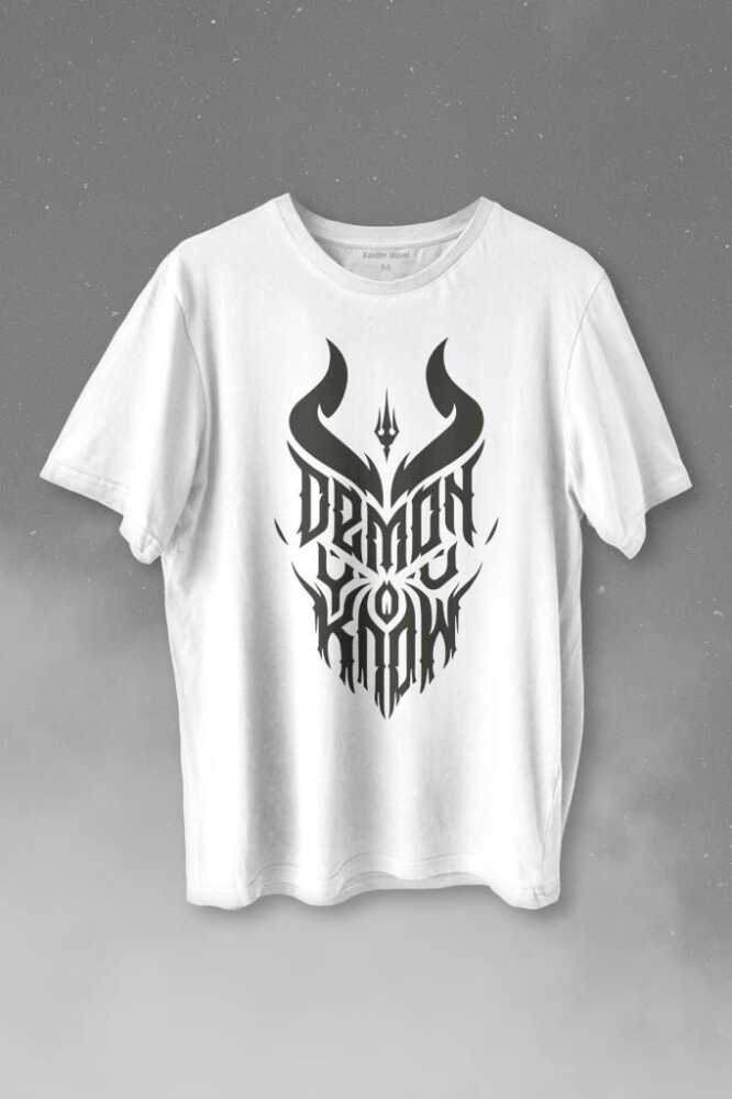 Demon You Know Devil Gothic Grunge Rock Baskılı Tişört Unisex T-shirt - 1