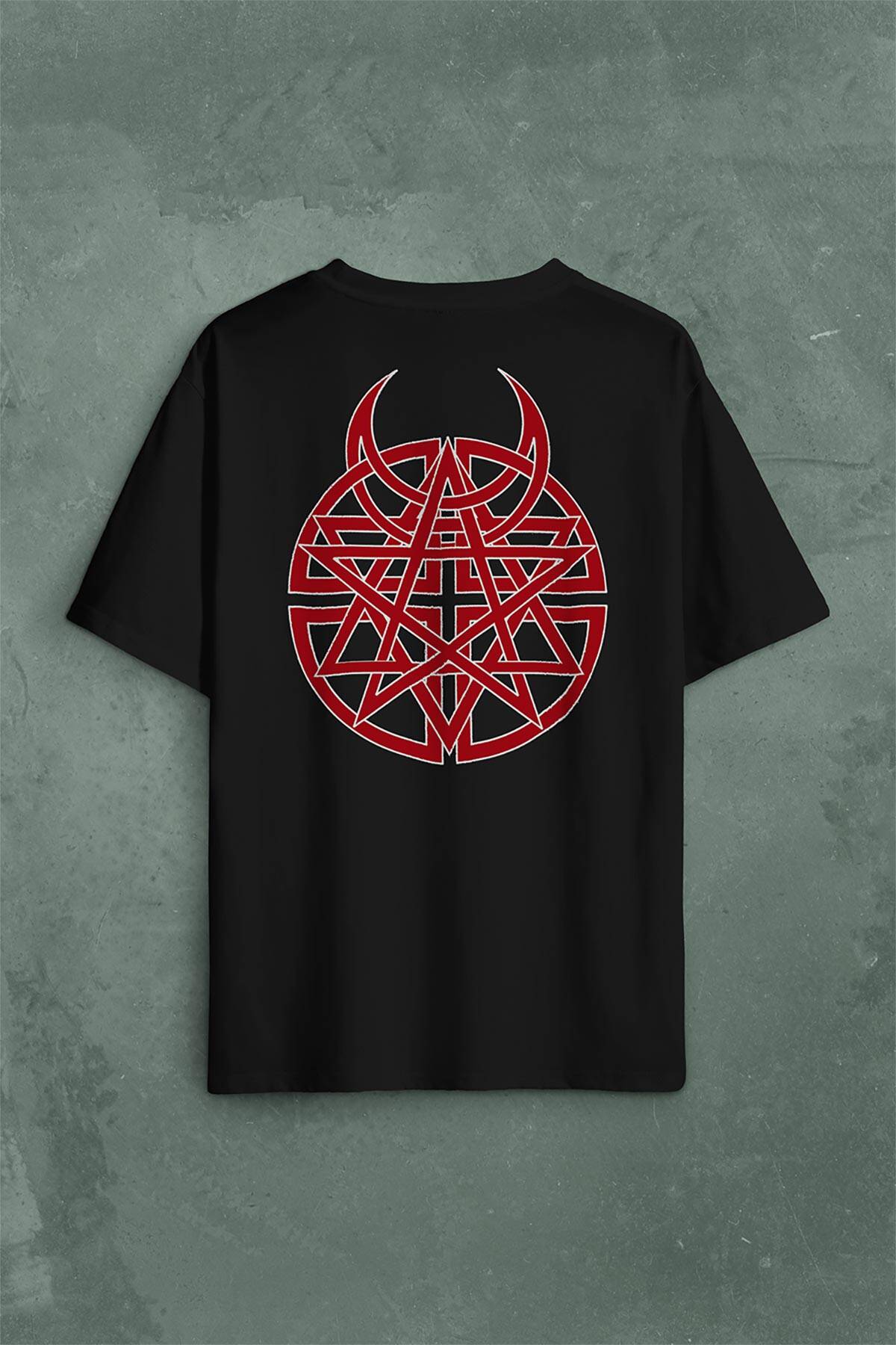 Disturbed Metal Rock Bond Sırt Ön Baskılı Oversize Tişört Unisex T-Shirt (1)