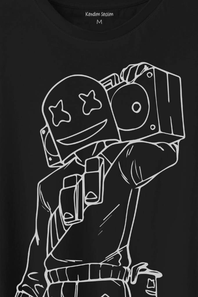 Dj Marshmello Teyp Baskılı Siyah Tişört Unisex (1)