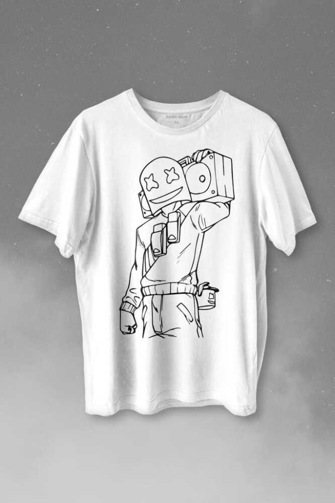 Dj Marshmello Teyp Baskılı Beyaz Tişört Unisex