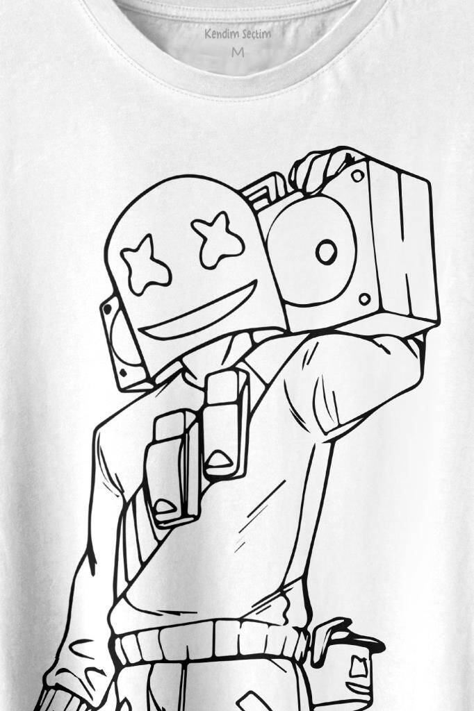 Dj Marshmello Teyp Baskılı Beyaz Tişört Unisex (1)