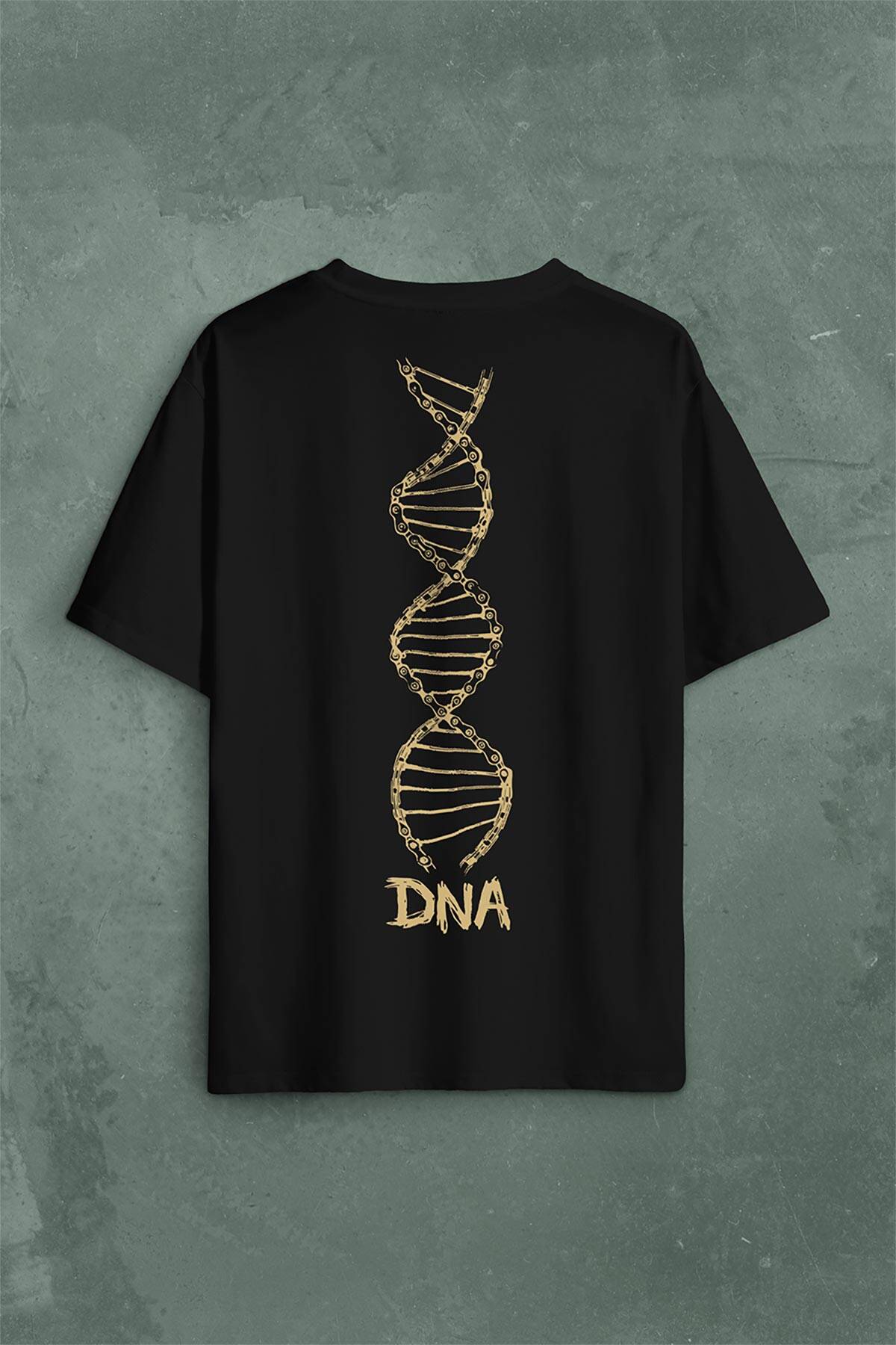 DNA Bisiklet Zinciri Genetik Hayat Ağacı Evrim Sırt Ön Baskılı Oversize Tişört Unisex (1)