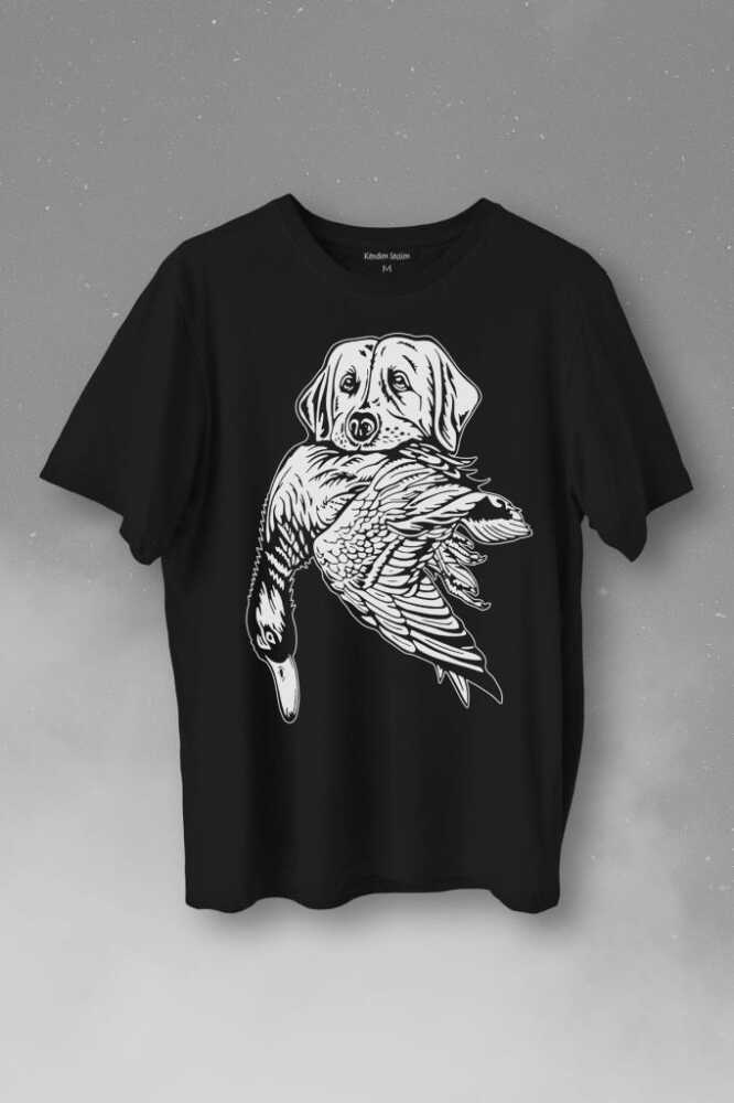 Dog Duck Av Köpeği Ve Ördek Köpek Hunting Baskılı Siyah Tişört Unisex