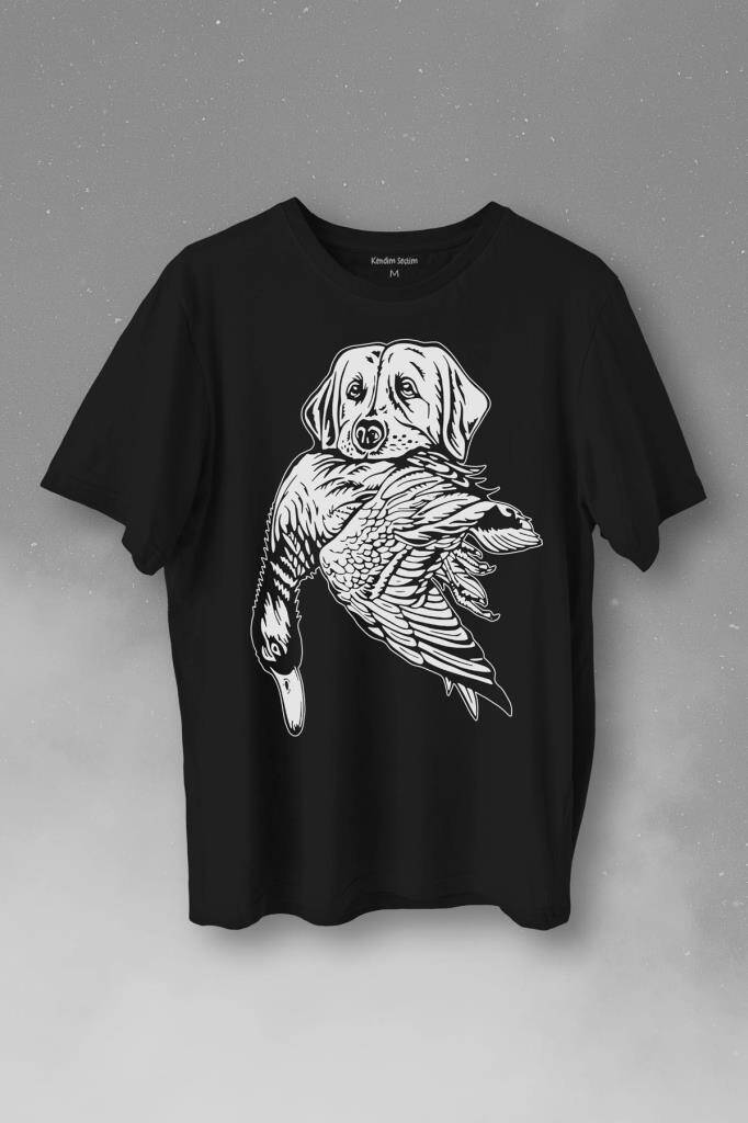 Dog Duck Av Köpeği Ve Ördek Köpek Hunting Baskılı Siyah Tişört Unisex