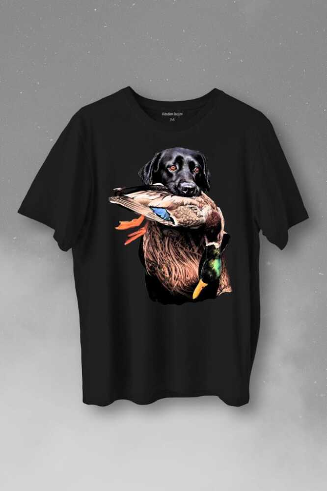 Dog Duck Labrador Av Köpeği Ve Ördek Köpek Hunting Baskılı Siyah Tişört Unisex