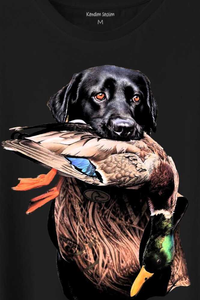 Dog Duck Labrador Av Köpeği Ve Ördek Köpek Hunting Baskılı Siyah Tişört Unisex (1)