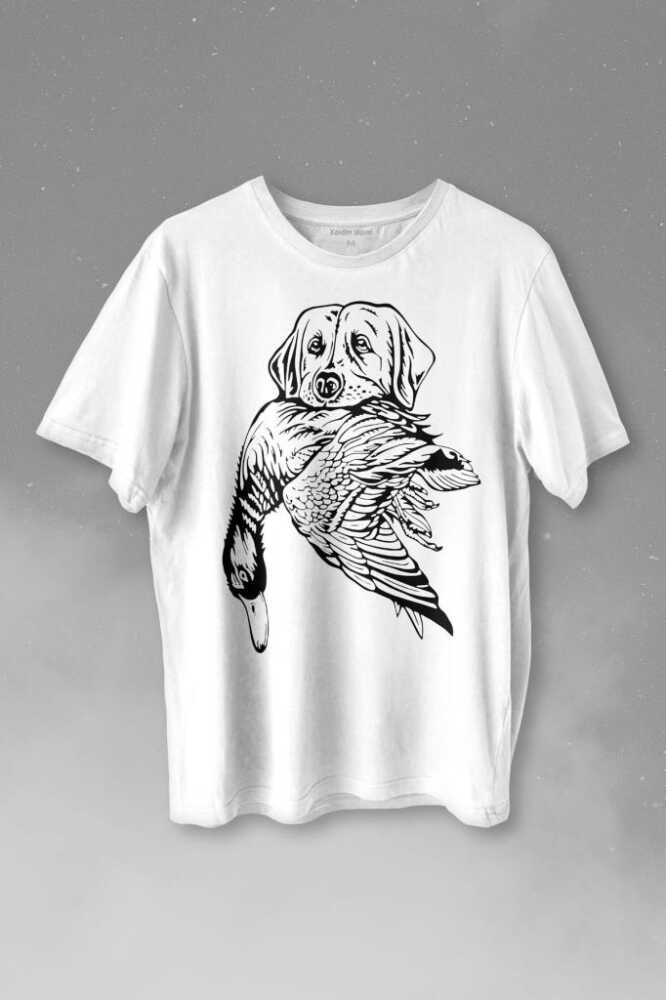 Dog Duck Av Köpeği Ve Ördek Köpek Hunting Baskılı Beyaz Tişört Unisex