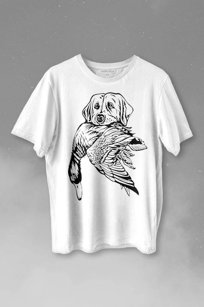 Dog Duck Av Köpeği Ve Ördek Köpek Hunting Baskılı Beyaz Tişört Unisex