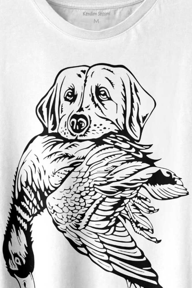Dog Duck Av Köpeği Ve Ördek Köpek Hunting Baskılı Beyaz Tişört Unisex (1)