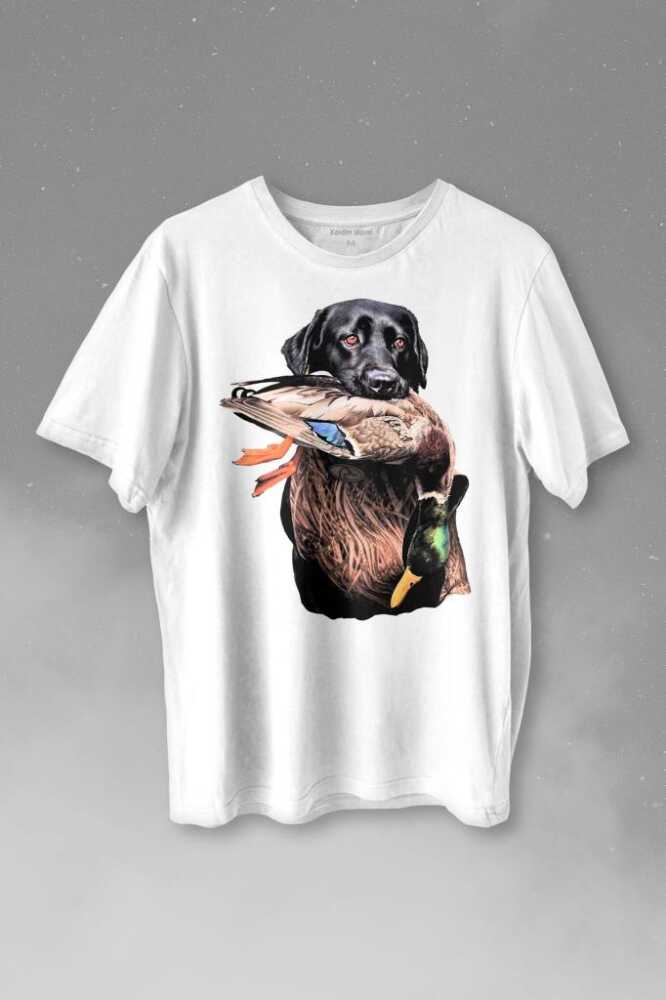 Dog Duck Labrador Av Köpeği Ve Ördek Köpek Hunting Baskılı Beyaz Tişört Unisex