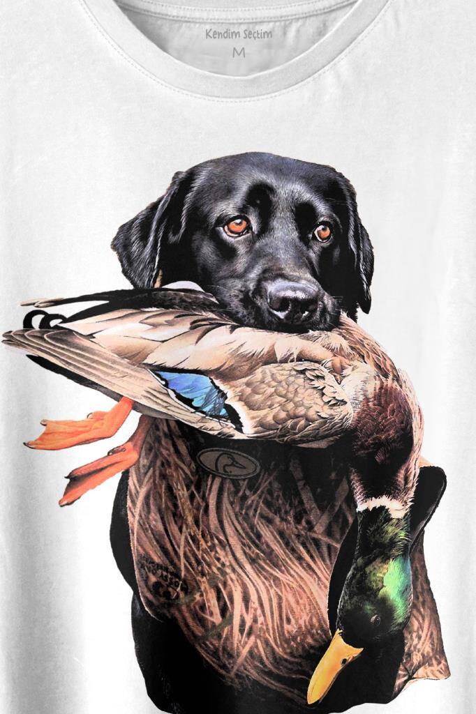 Dog Duck Labrador Av Köpeği Ve Ördek Köpek Hunting Baskılı Beyaz Tişört Unisex (1)