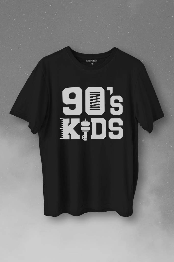 Doksanlar Çocuğu 90s Kids 1990'lar Nostalji Baskılı Siyah Tişört Unisex